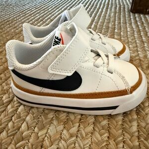 NEW Nike Kids White and Black Sneakers with Tan Accents